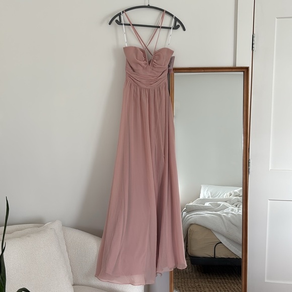 NWT Dessy Collection plunging v neck rose pink mauve long formal maxi dress - Picture 2 of 9